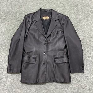 Vintage leather three button long blazer jacket Guide Geat size L